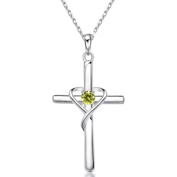 AmorAime 925 Sterling Silver Cross Necklace for Women Men 5A CZ